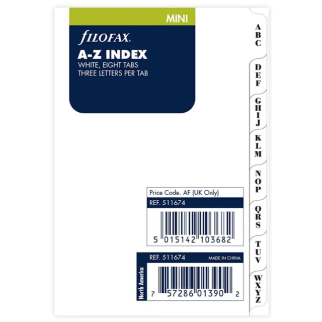 FILOFAX Mini Refill A-Z Index 3Ltrs/Tab Ctn Crm