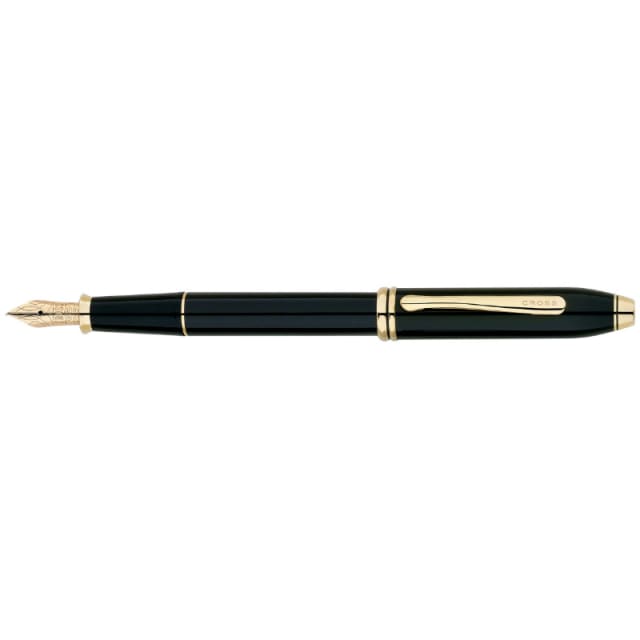 CROSS Townsend Black Lacquer/23CT Fountain Pen, Fine Nib