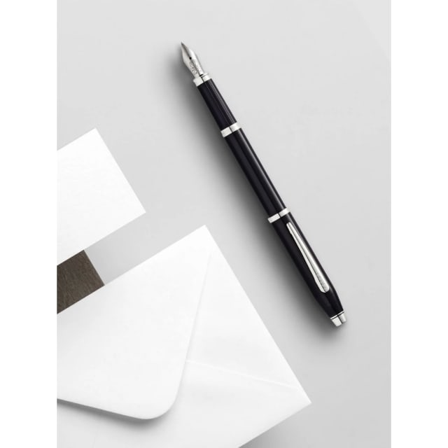 CROSS Century II Black Lacquer Fountain Pen, Fine Nib with Chrome Polished Trim