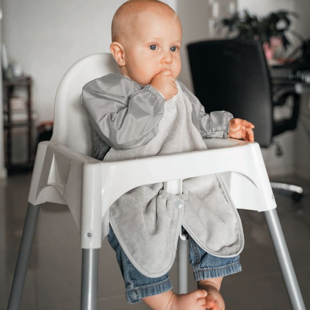 SILLY BILLYZ TOWEL HIGHCHAIR HUGR L/S BIB SILVER