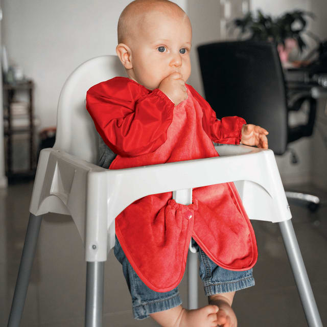 SILLY BILLYZ TOWEL HIGHCHAIR HUGR L/S BIB RED