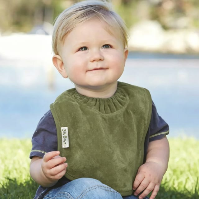 SILLY BILLYZ TOWEL PLAIN LARGE BIB OLIVE
