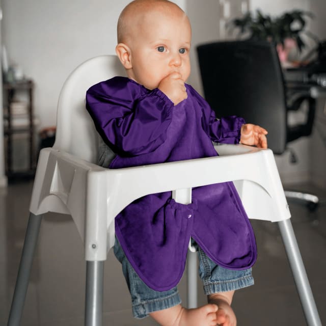 SILLY BILLYZ TOWEL HIGHCHAIR HUGR L/S BIB PURPLE