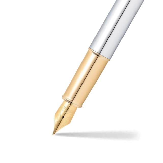 SHEAFFER 100 Bright Chrome with Gold Trim Fine Nib Fountain Pen