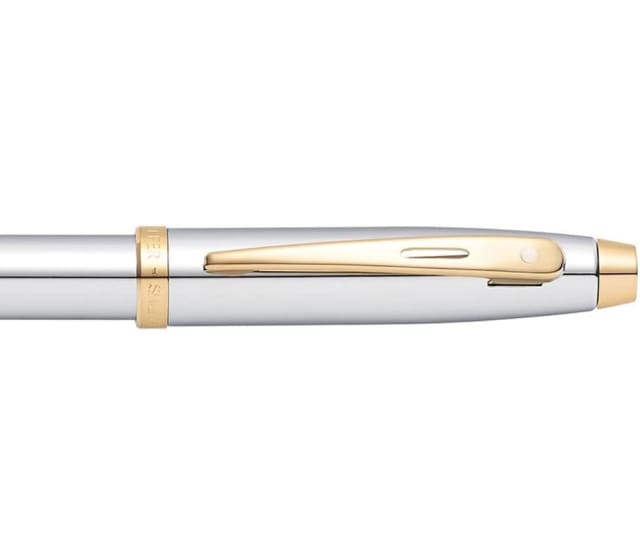 SHEAFFER 100 Bright Chrome with Gold Trim Fine Nib Fountain Pen