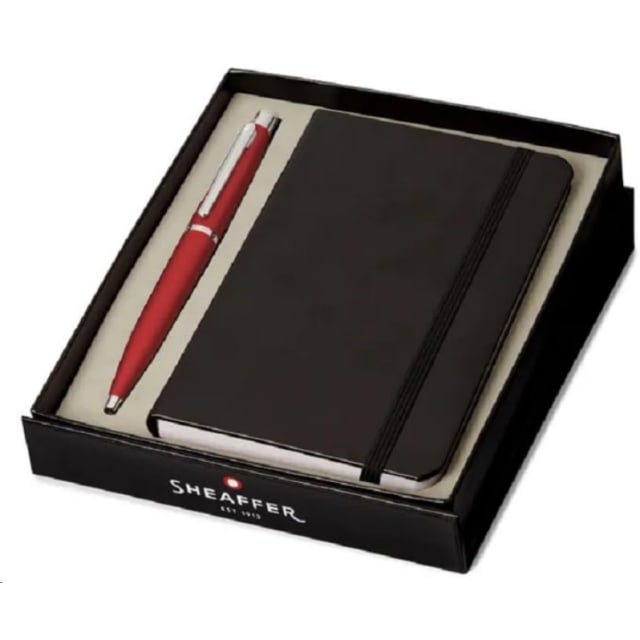 Sheaffer VFM Excessive Red Chrome PT Ballpoint Pen + A6 Notebook Gift Set