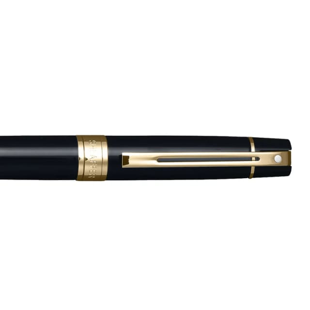 Sheaffer 300 Glossy Black Gold Trim Ballpint Gold Plate Clk