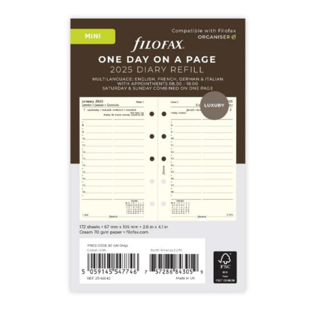 Filofax 2025 Mini Refill DTP Cotton Cream 4 Languages FSC