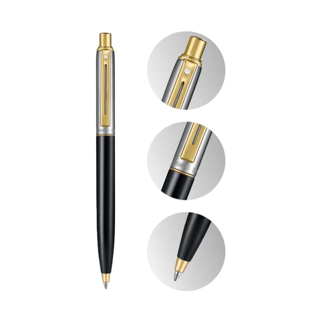 Sheaffer Sentinel Gloss Black/Chrm Cap Gold Trim Ballpoint Pen