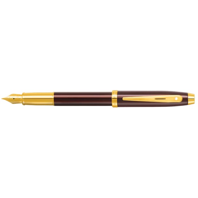 Sheaffer 100 Coffee Brown /Gold PVD Trim Fine Nib Fountain Pen