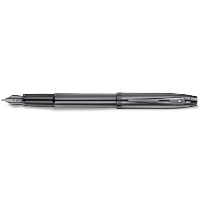 Sheaffer 100 Gloss Dark Grey Gunmetal PVD Trm Medium Fountain Pen