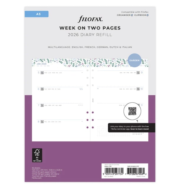Filofax 2026 A5 Refill WTV Garden Illst FSC