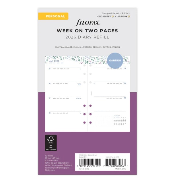 Filofax 2026 Personal Refill Week To View Floral 6Language FSC
