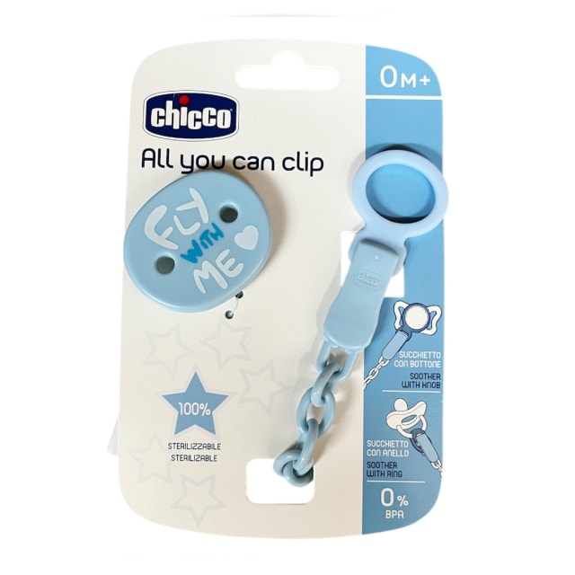 CHICCO Soother Clip Adaptable with Chain Blue