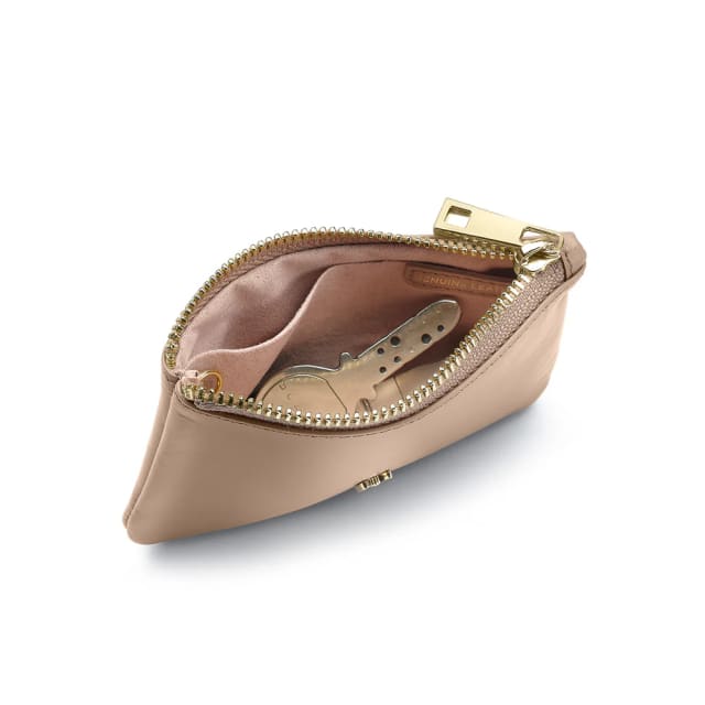 Sheaffer Emily in Paris Full-Grain Leather Zipped Key Fob Pouch with Bow-Shaped Emblem - Taupe