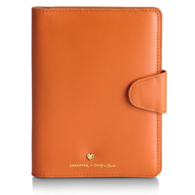 Sheaffer Emily in Paris Full-Grain Leather Passport Case with Pen Loop and Heart-Shaped Emblem - Orange