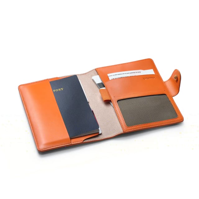 Sheaffer Emily in Paris Full-Grain Leather Passport Case with Pen Loop and Heart-Shaped Emblem - Orange