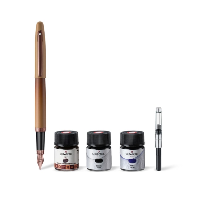 Sheaffer 100 Coffee Matt Fine Fountain Pen/3 Ink Vial Gift Set