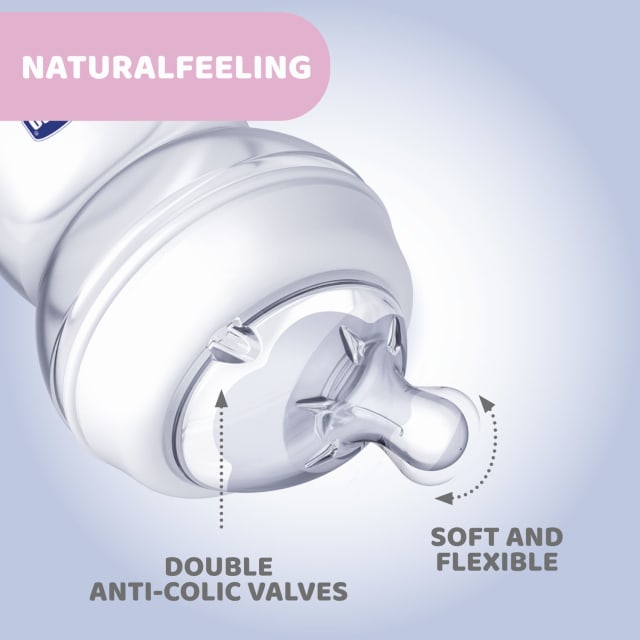 CHICCO Bottle Glass: Nat lFeeling 150ml SFlow