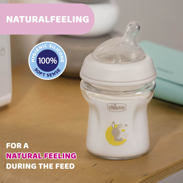 CHICCO Bottle Glass: Nat lFeeling 150ml SFlow