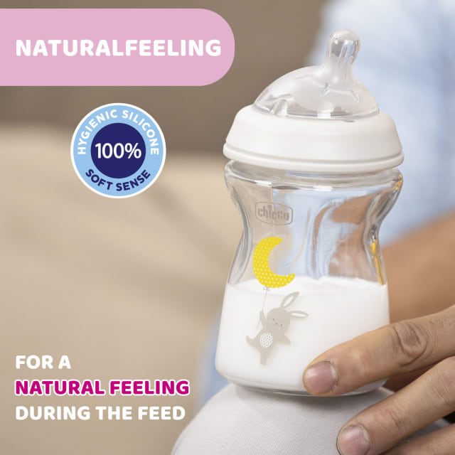 CHICCO Bottle Glass: Nat Feeling 250ml SFlow