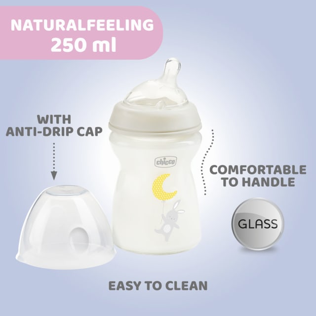 CHICCO Bottle Glass: Nat Feeling 250ml SFlow