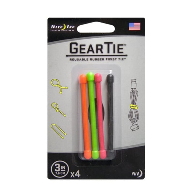 NITE IZE Gear Tie 3 inches Assorted 4pk