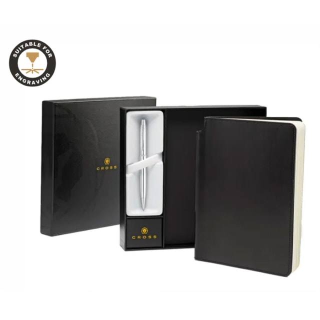 CROSS Stratford Pure Chrome Ballpoint Pen & Black Journal Set