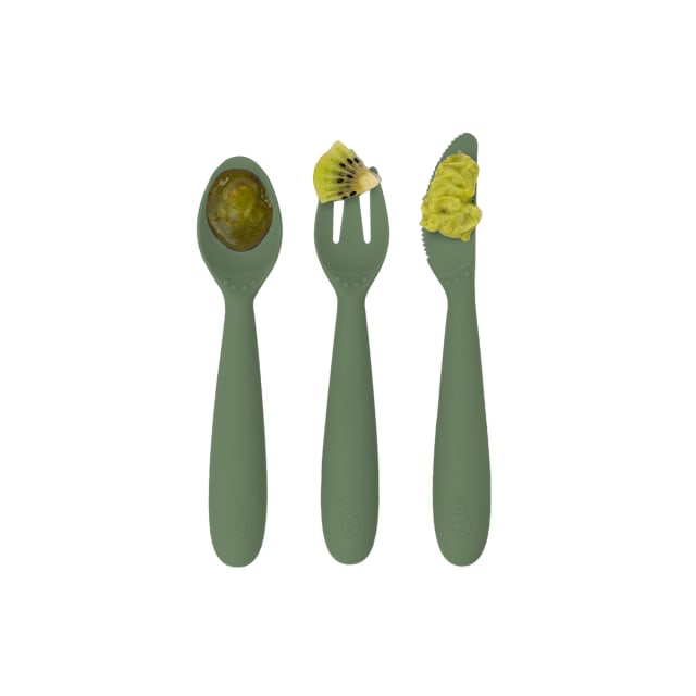 EZPZ HAPPY UTENSILS OLIVEEZPZ HAPPY UTENSILS OLIVE