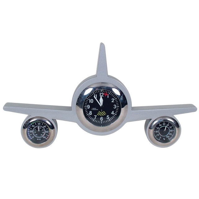 GDESIGN RETRO WEATHER CLOCK PLANE SILVER
