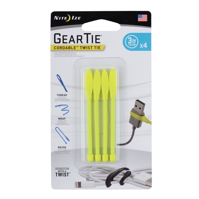 NITE IZE Gear Tie Cord-Twst Tie 3" 4Pk Neon Yellow