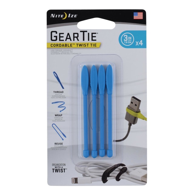 NITE IZE Gear Tie Cord-Twst Tie 3" 4Pk Brght Blu