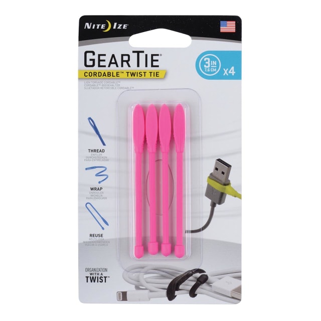 NITE IZE Gear Tie Cord-Twst Tie 3" 4Pk Neon Pink