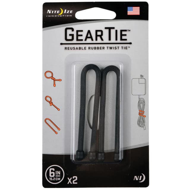 NITE IZE Gear Tie Reuse. Rub-Twst Tie 6in 2Pk Blk