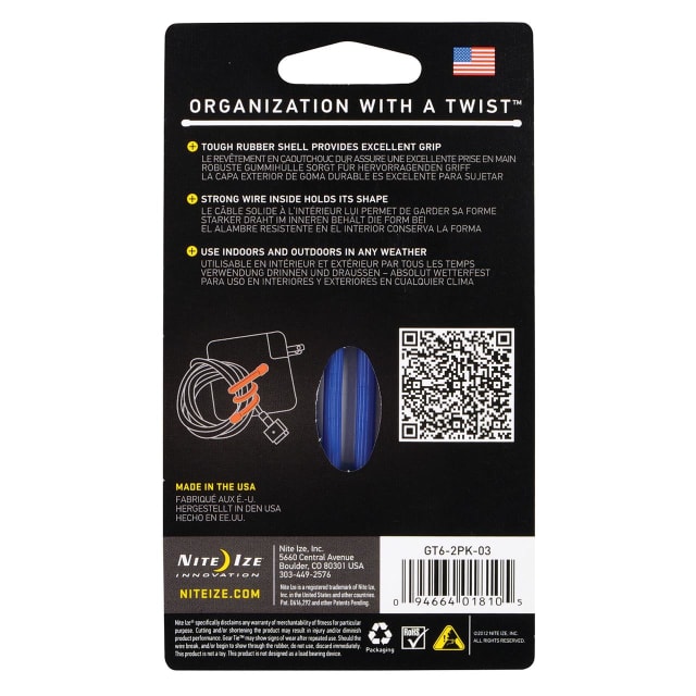 NITE IZE Gear Tie Reuse. Rub-Twst Tie 6in 2Pk Blue