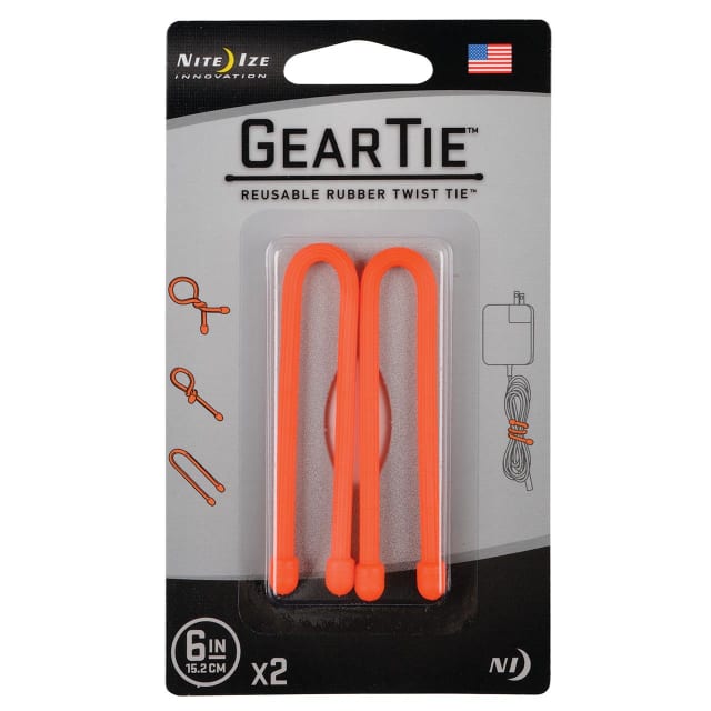 NITE IZE Gear Tie Reuse Rub-Twst 6in 2Pk Orange