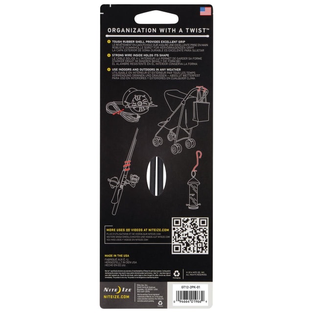NITE IZE Gear Tie Reuse. Rub-Twst Tie 12" 2Pk Blk