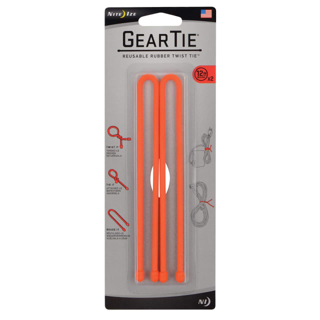 NITE IZE Gear Tie Reuse Rub-Twist 12 inches 2Pk Orange