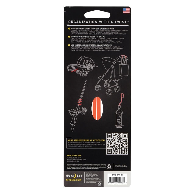 NITE IZE Gear Tie Reuse Rub-Twist 12 inches 2Pk Orange