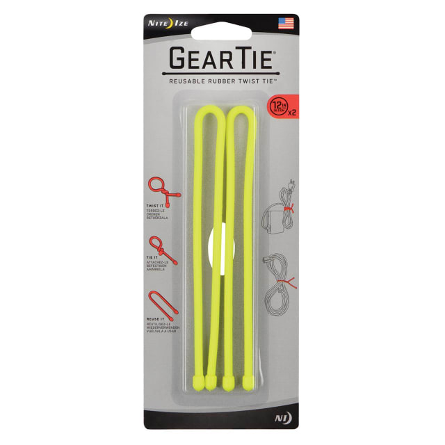 NITE IZE Gear Tie Reuse. Rub-Twst 12in2Pk Yellow