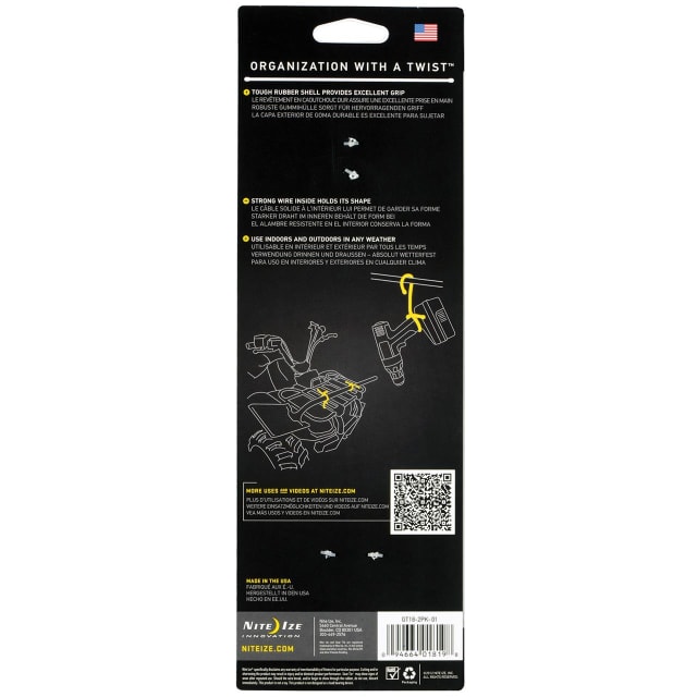 NITE IZE Gear Tie Reuse. Rub-Twist Tie 18" 2Pk Black