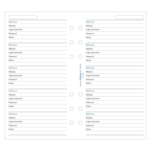 FILOFAX PER WHITE REFILL PASSWORD PPR 20PK