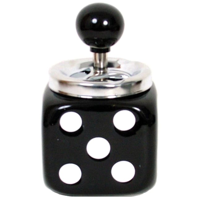 AZTEC CERAMIC DICE ASHTRAY WHITE DOTS/BLK