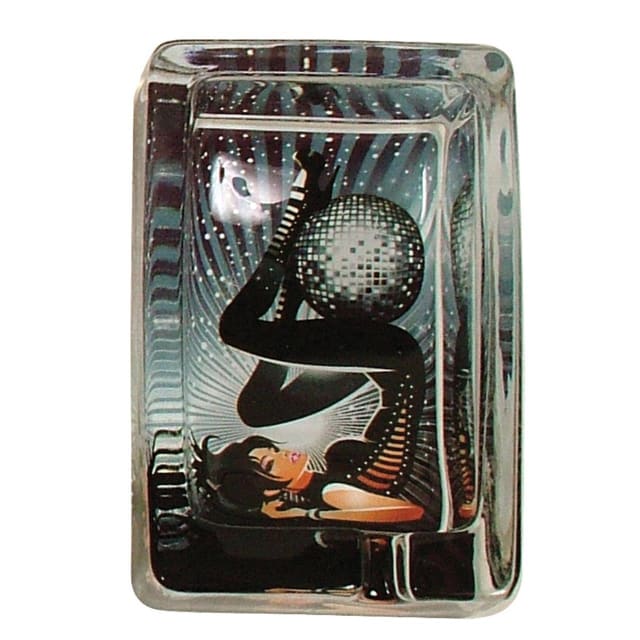 AZTEC GLASS ASHTRAY MIRROR BALL BLK/WHITE