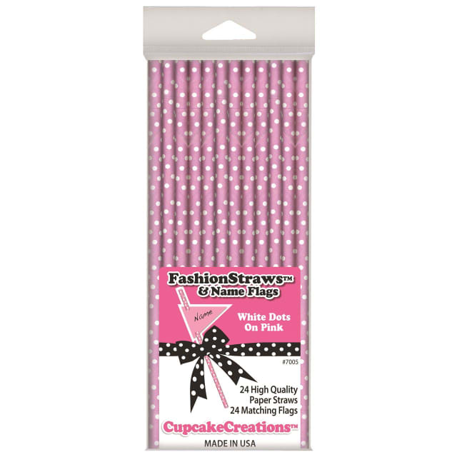CUP CAKE CREATION 7005 19CM STRAW WHT DOTS PNK C/CAKE 24PC