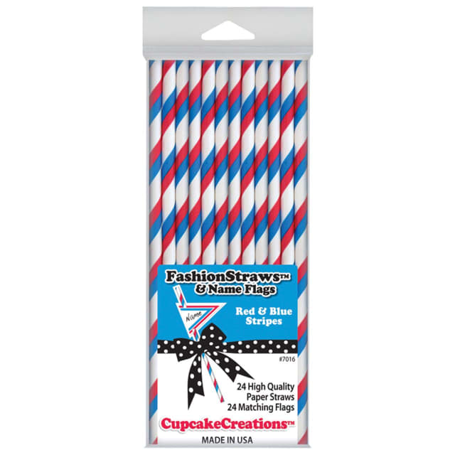 CUP CAKE CREATION 7016 19CM STRWS RED/BLU STRP C/CAKE 24PC