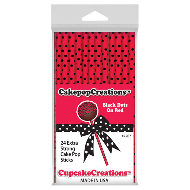 CUP CAKE CREATION 7207 15CM CAKEPOP STK BLK DOTS RED 24PC