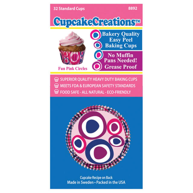 CUP CAKE CREATION STD FUN PINK CIRCLES CUPCAKE 32PCS