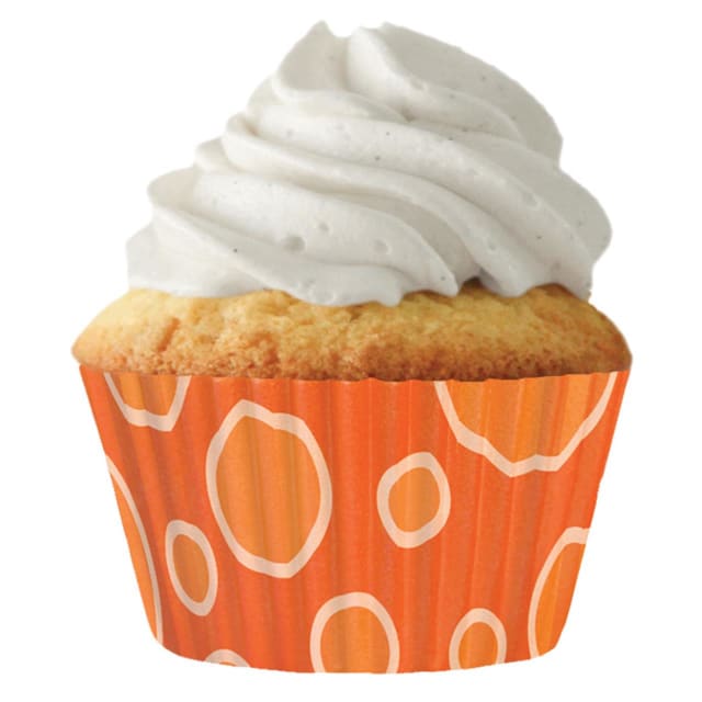 CUP CAKE CREATION STD ORANGE DOTS ON ORANGE CUPCAKES 32PCS