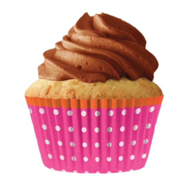 CUP CAKE CREATION STD PINK DOTS ORANGE TRIM CUPCAKES 32PCS